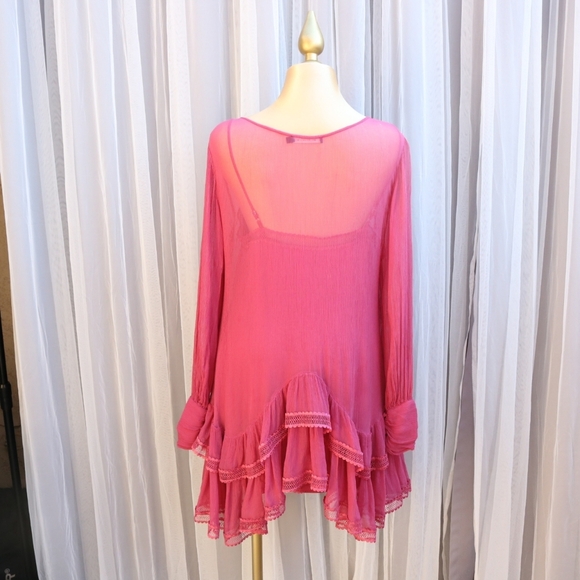 Anthropologie by MAGALI PASCAL Inez Midi Dress,Pink Medium,relaxed fit lace trim - Picture 6 of 12